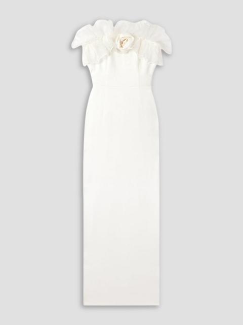 Alessandra Rich Strapless appliquéd ruffled silk organza-trimmed cady gown