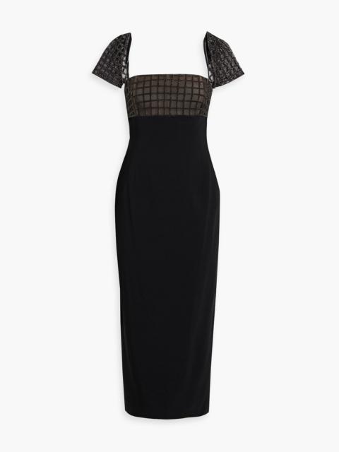 Oscar de la Renta Crystal-embellished tulle-paneled crepe midi dress