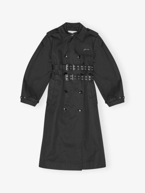 GANNI BLACK BONDED COTTON TRENCH COAT