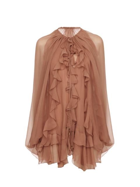 RUFFLED CAPE TUNIC IN SILK MOUSSELINE