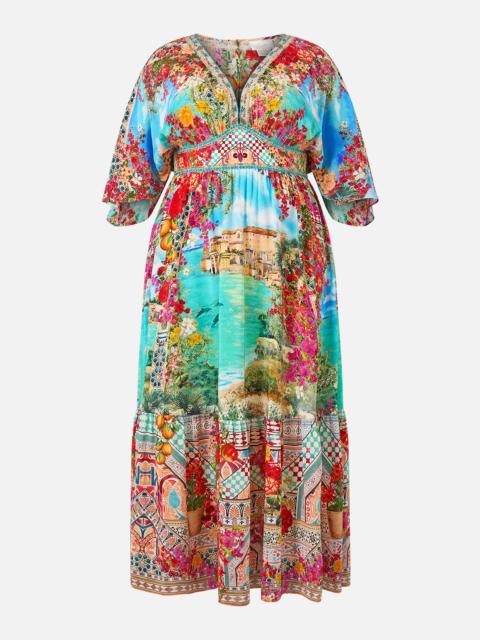 CAMILLA WAISTED DRESS WITH HEM RUFFLE