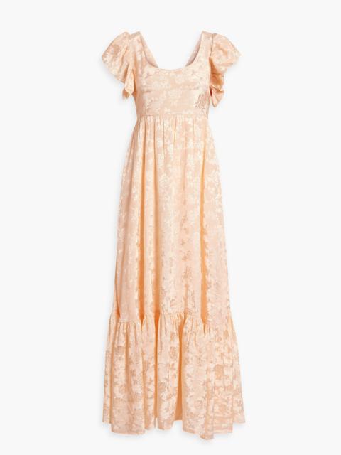 Other Designers Cutout ruffled satin-jacquard maxi dress