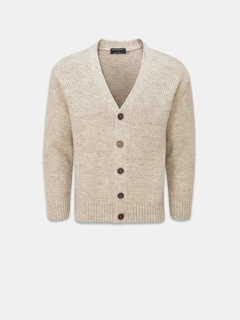 GLOVERALL Men's Moss Stitch Cardigan Oatmeal