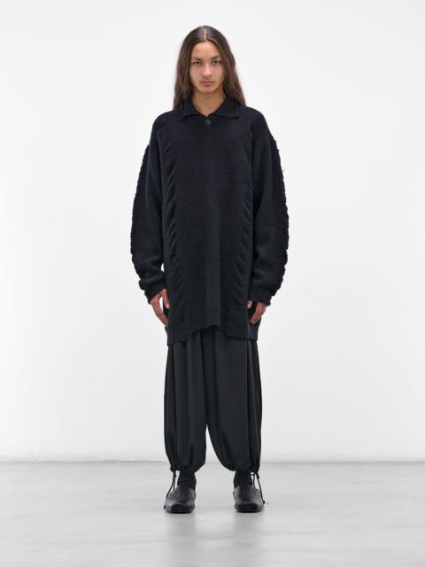 Yohji Yamamoto Navy Knit Distressed Polo Sweater