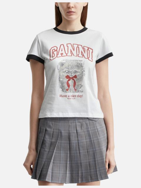 GANNI CROPPED KITTY T-SHIRT