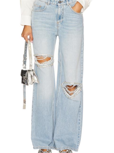 Distressed Crystal Relaxed Slit Jean