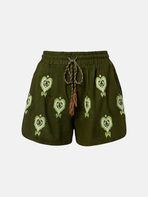 FARM RIO Embroidered linen-blend shorts