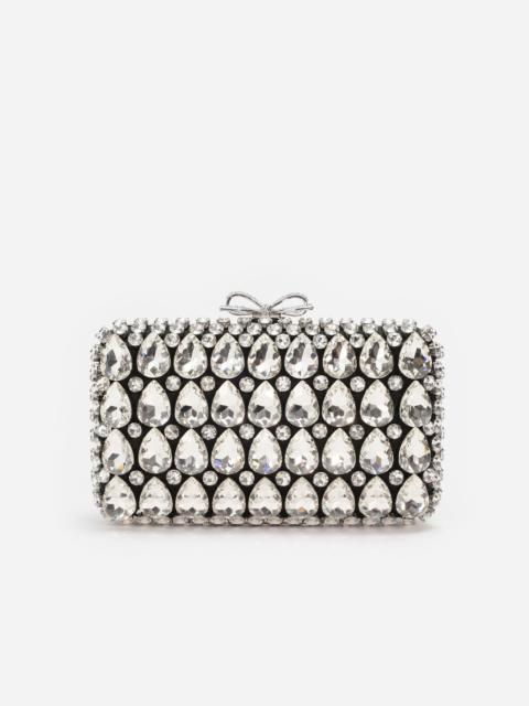 self-portrait Black Satin Crystal Clutch Bag