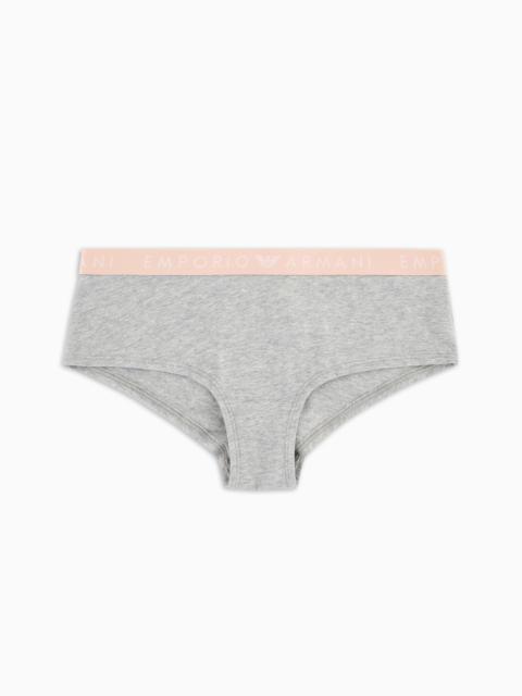 EMPORIO ARMANI ASV Iconic organic-cotton boy shorts with logo waistband