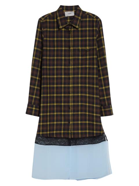 COPERNI Coperni Mixed Media Long Sleeve Shirtdress in Brown-Blue at Nordstrom