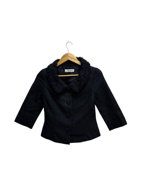 Balmain BALMAIN BLACK TEXTURED JACKET FUR COLLAR THREE QUARTER SLEVE