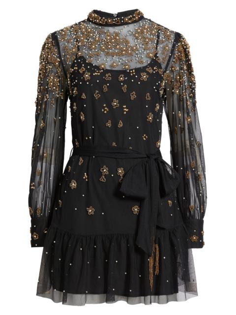 FARM RIO FARM Rio Embroidered Tulle Overlay Minidress in Black at Nordstrom