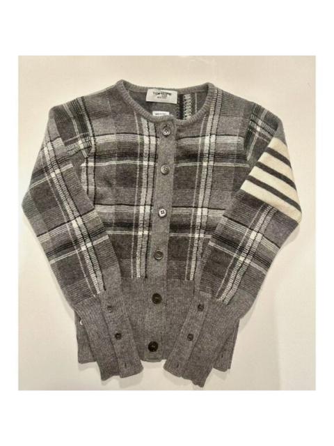 Thom Browne Thom Browne Womens Wool Cardigan With Plaid Pattern Button Closure & Striped Sle