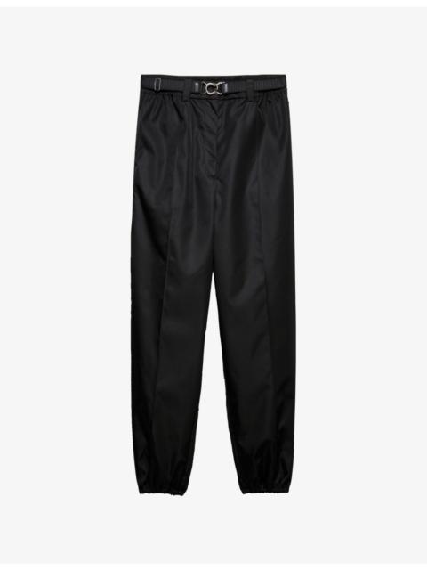 Prada Logo-Plaque Creased Woven Trousers