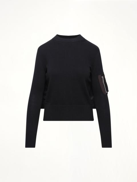 sacai Nylon Twill x Cotton Knit Pullover in Black