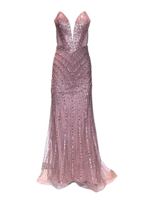 Other Designers Pink Beaded Strapless Mermaid Gown