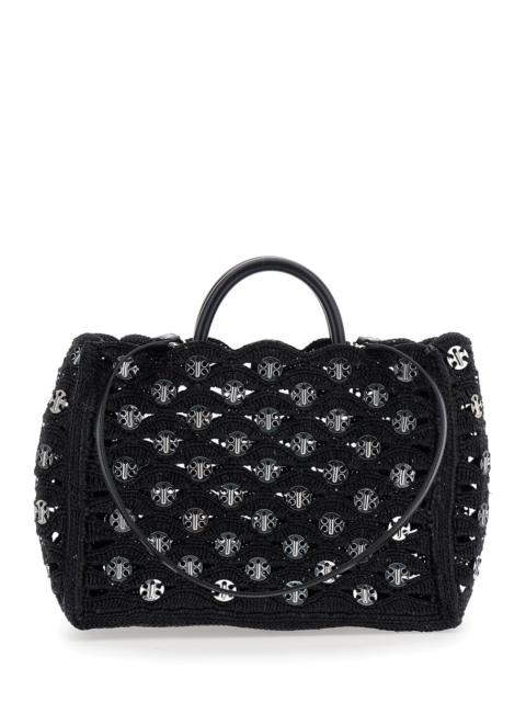 rabanne Rabanne Women Black Handbag With Weaving And All-Over Disc Details In Raphia Woman