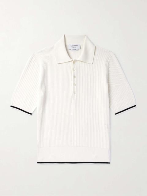Half & Half Striped Textured Cotton Polo Shirt