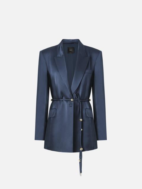 PINKO GLOSSY SATIN BLAZER WITH BELT AND SPHERE ACCENT