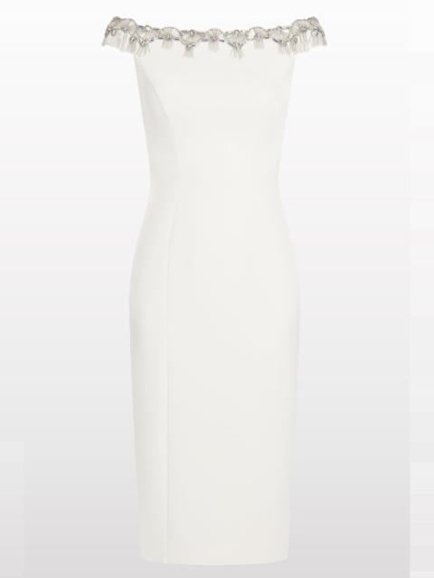 JENNY PACKHAM Jenny Packham Valorie Beaded Off-Shoulder Midi Dress in Vanilla at Nordstrom
