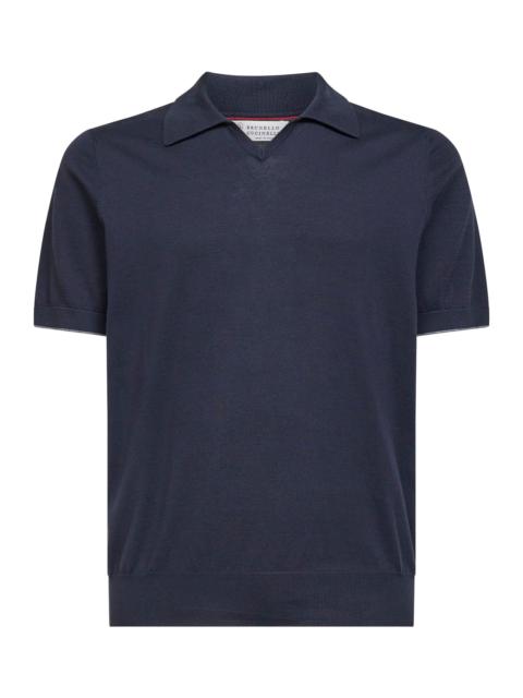 Brunello Cucinelli Midnight blue cotton knit polo shirt