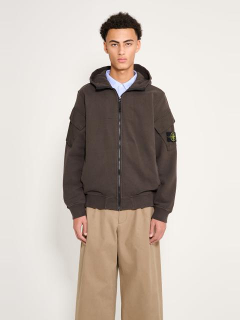 Stone Island STONE ISLAND BRUSHED FLEECE ZIP-UP HOODED SWEATSHIRT GREY