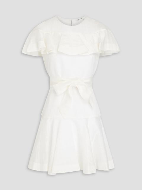 Sandro Ruffled belted linen-blend gauze mini dress