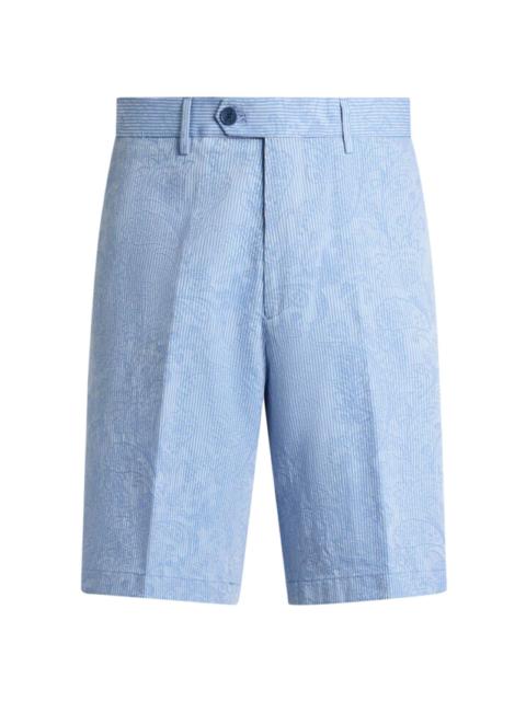 Etro Etro Men Jacquard Cotton Shorts With Floral Paisley Stripes