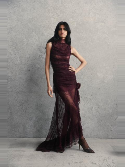 De La Vali AUSTERE MAXI DRESS IN MAROON LACE