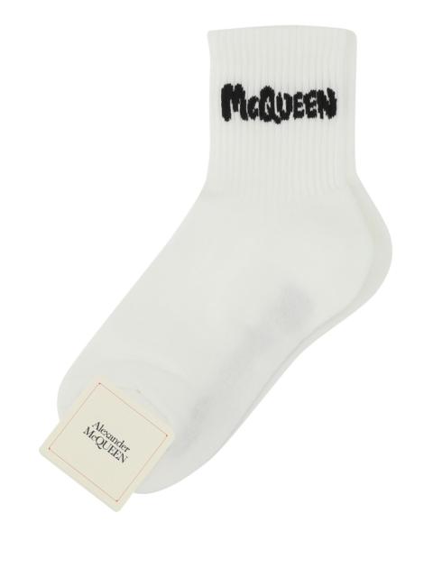 Alexander McQueen White stretch cotton blend socks