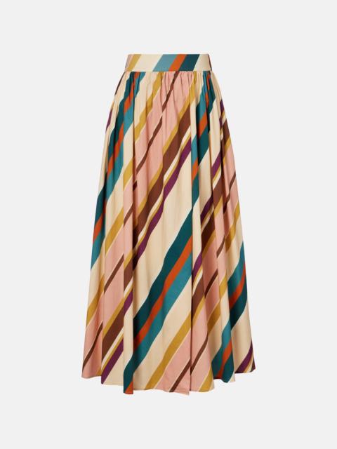 ADRIANA DEGREAS Striped cotton-blend maxi skirt
