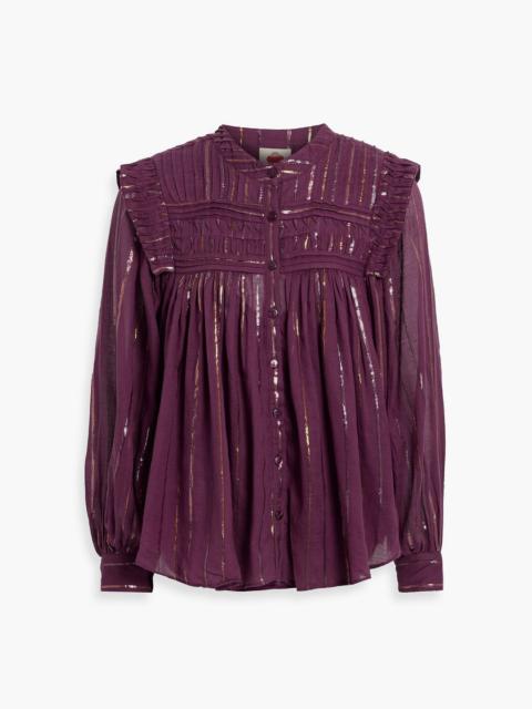 FARM RIO Striped metallic fil coupé cotton-blend blouse