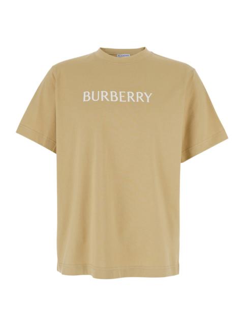 Burberry Burberry Men Beige Crewneck T-Shirt With Logo Lettering On The Front In Cotton Man