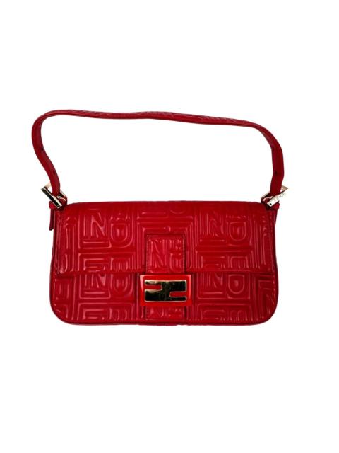 FENDI Fendi Red Leather Baugettte Shoulder Clutch Bag