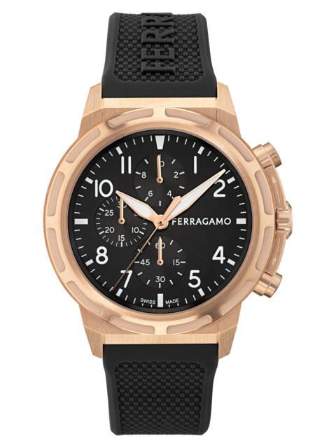 FERRAGAMO FERRAGAMO Sport Chronograph Silicone Strap Watch, 44mm in Rose Gold at Nordstrom