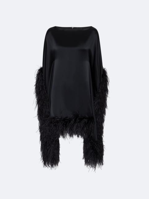 LAPOINTE Satin Cape Dress With Feathers