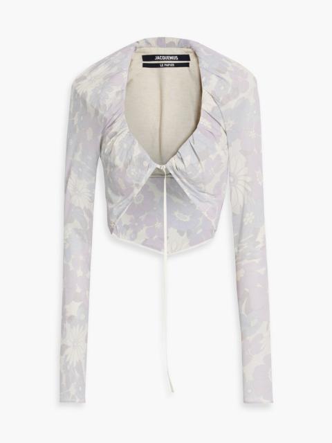 JACQUEMUS Goccia cropped floral-print cupro-blend top