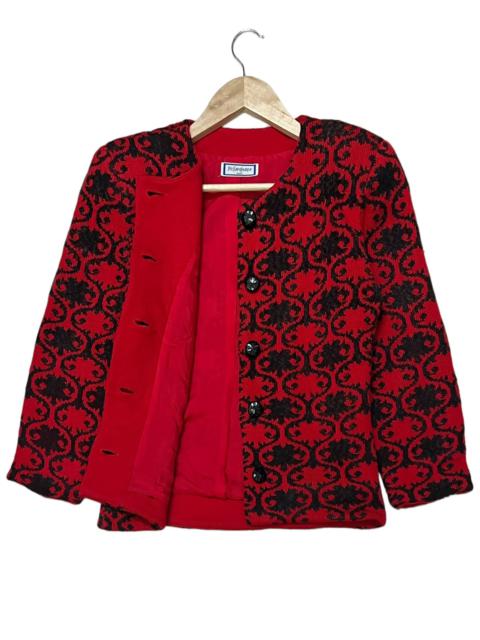 Other Designers Vintage - VTG YVES SAINT LAURENT TRICOT HOUNDSTOOTH FLORA CARDIGAN