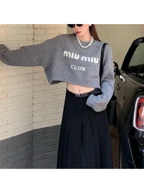 Miu Miu Miu Miu gray short-sleeved knitted top with lettering