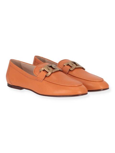 Tod's Tod's Women's Orange Leather Chain-Detail Loafers, Size 11.5