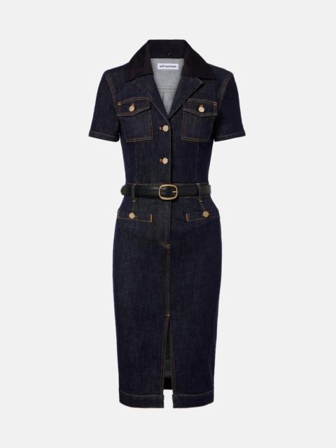 self-portrait Belted denim midi dress