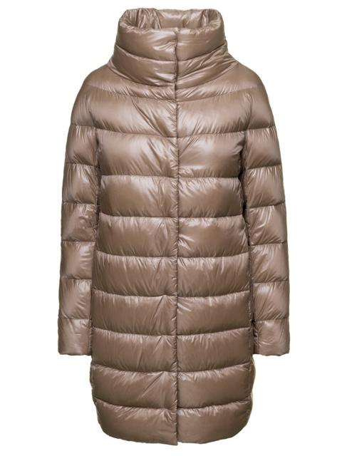 Herno Herno Women Long Down Jacket With Funnel Neck And Tech Fabric Beige Woman