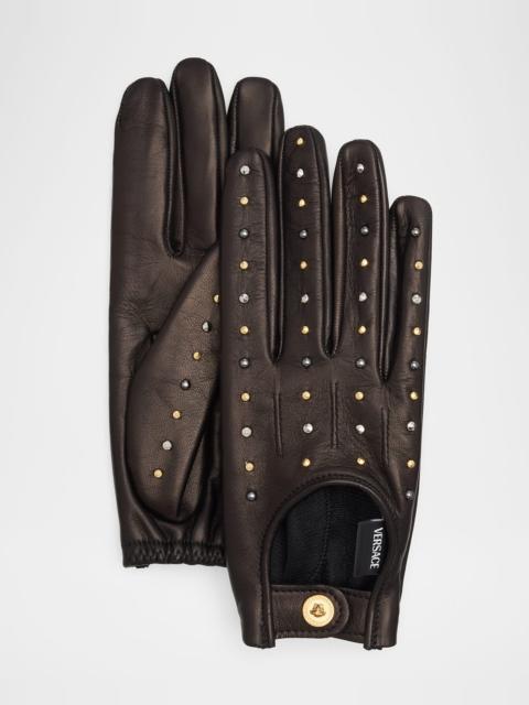VERSACE JEANS COUTURE Studded Lambskin Leather Gloves