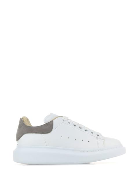 Alexander Mcqueen Women White Leather Sneakers With Grey Suede Heel