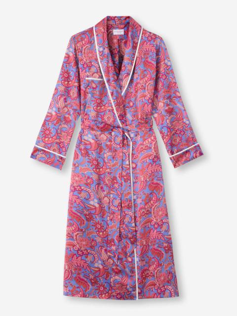 Derek Rose Women's Long Robe Silk Satin Amethyst Jungle Paisley Pattern