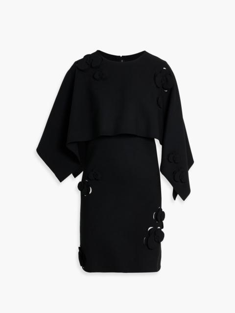 Oscar de la Renta Cape-effect floral-appliquéd wool-blend mini dress
