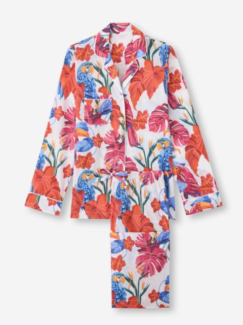Derek Rose Women's Pajamas Cotton Batiste White Jungle Birds Print