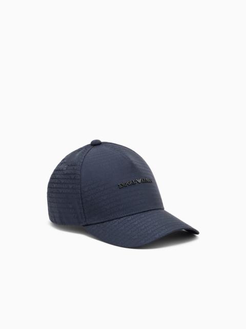 EMPORIO ARMANI JACQUARD NYLON BASEBALL CAP WITH ALL-OVER LOGO LETTERING