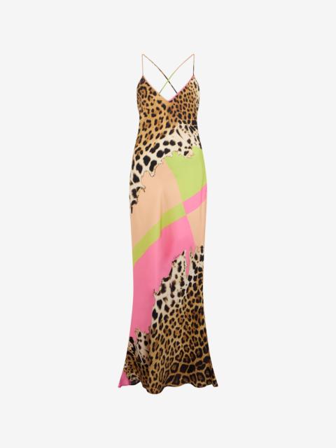 Roberto Cavalli Long Silk Dress with Pop Horse Print