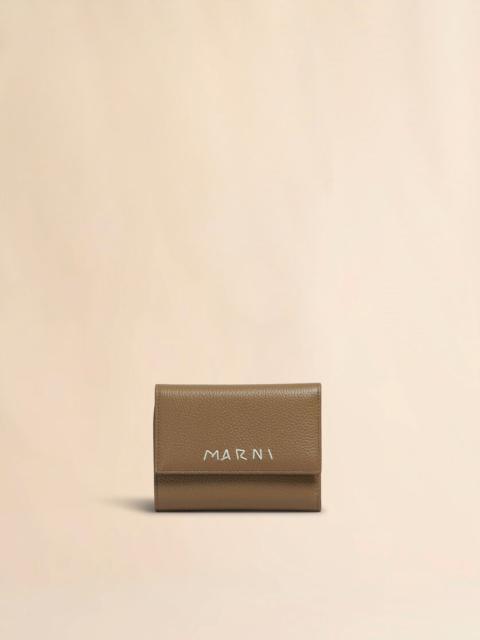 Marni BROWN LEATHER TRIFOLD WALLET WITH MARNI MENDING